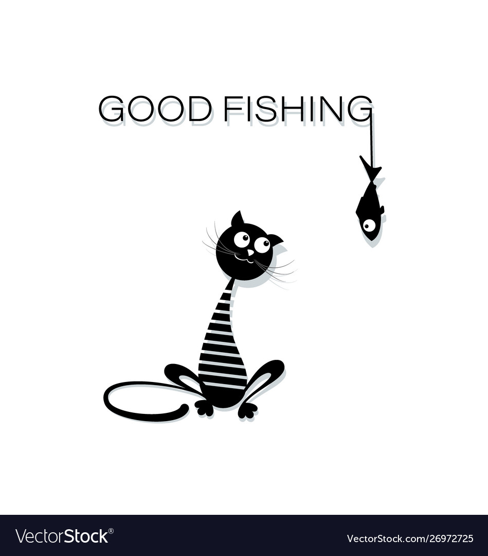 Black cat in sailor vest good fishing