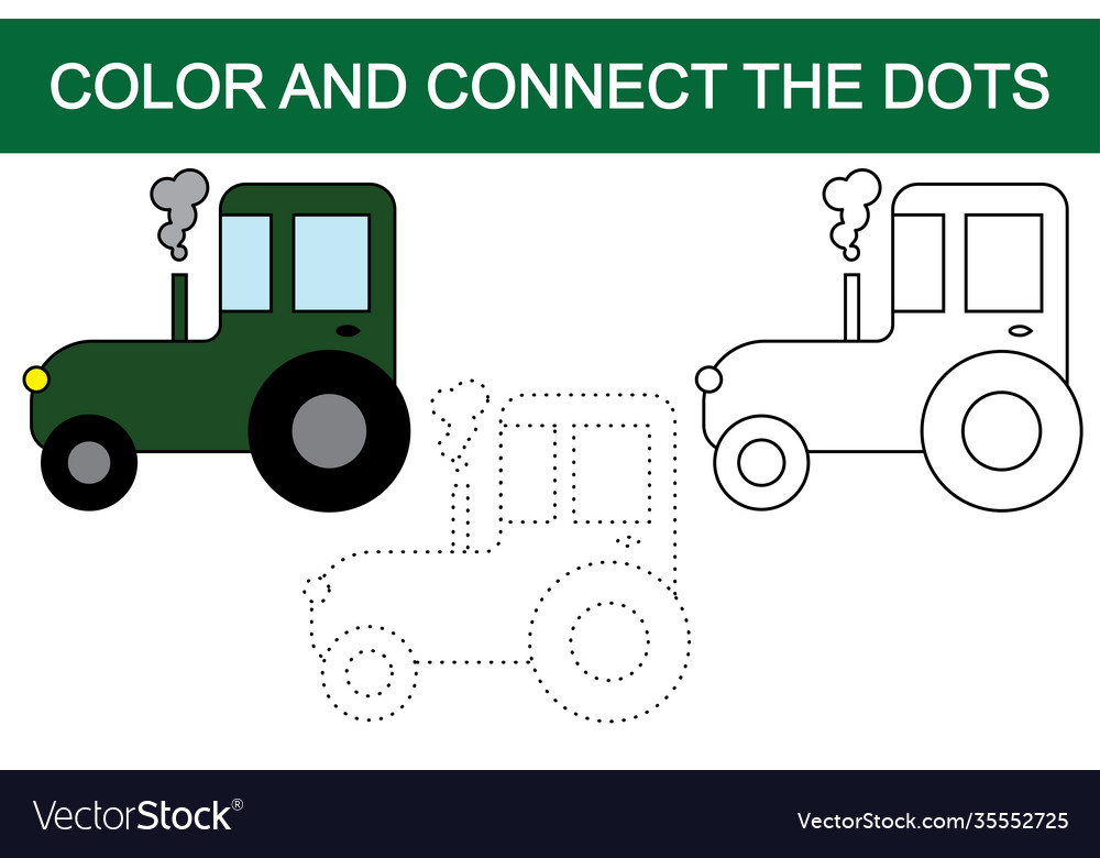 Cartoon tractor dot to dot educational paper game Vector Image Cartoon tractor dot to dot educational paper game Vector Image