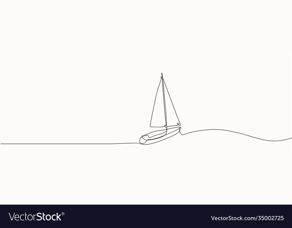 continuous line drawing from the boat traveling at high speed in the  waters. concept of traveling by yacht. yacht go isolated with white  backgrounds Stock Vector