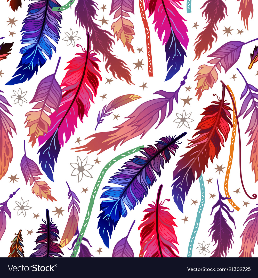 Ethnic feather seamless pattern in boho style