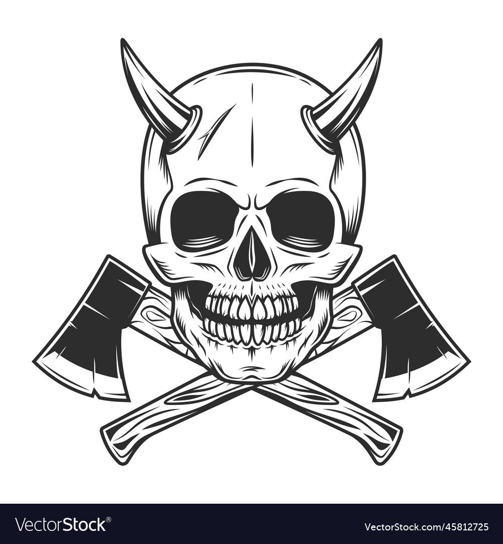 Skull with horns wood lumberjack axe Royalty Free Vector