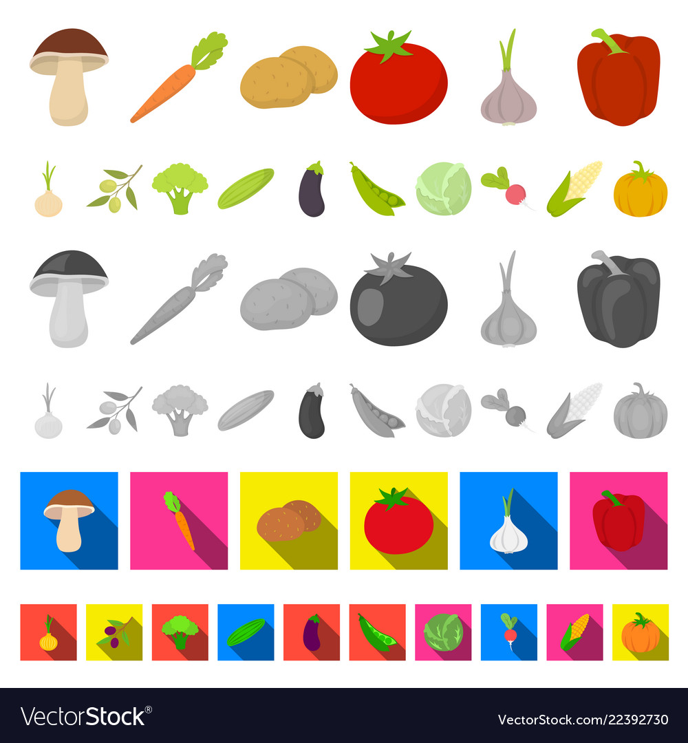 Different kinds of vegetables cartoon icons in set