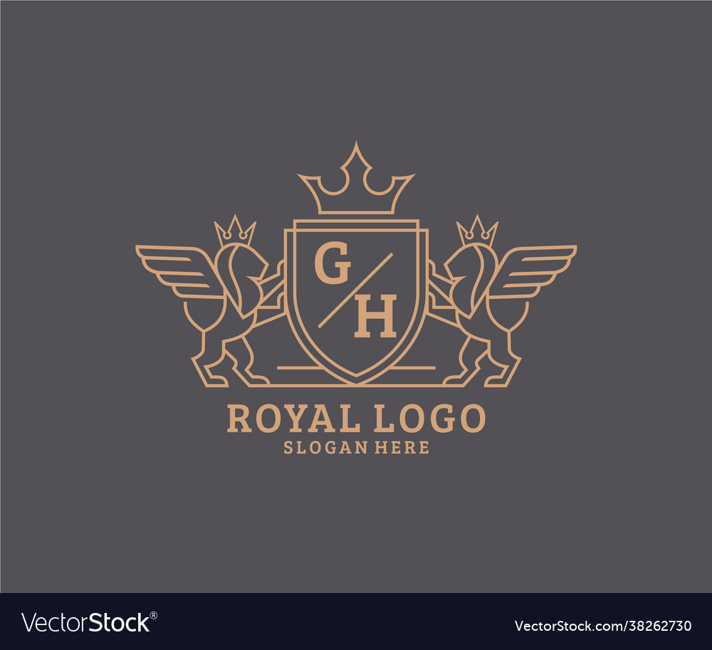 Initial gh letter lion royal luxury heraldiccrest