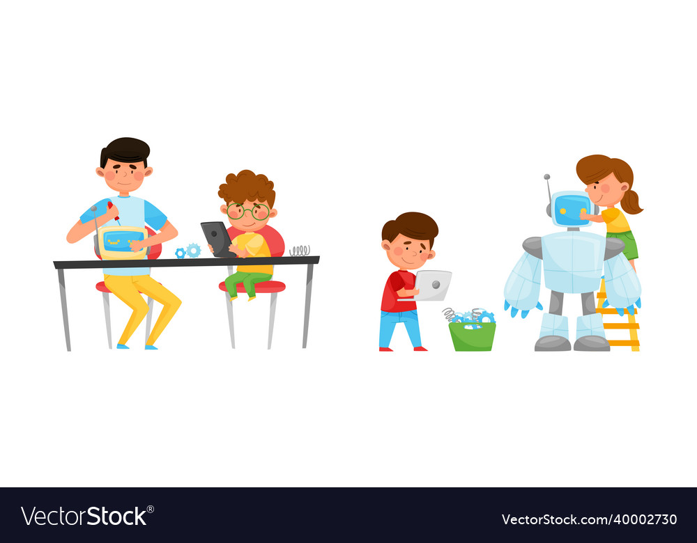 Little boy and girl at table engineering Vector Image