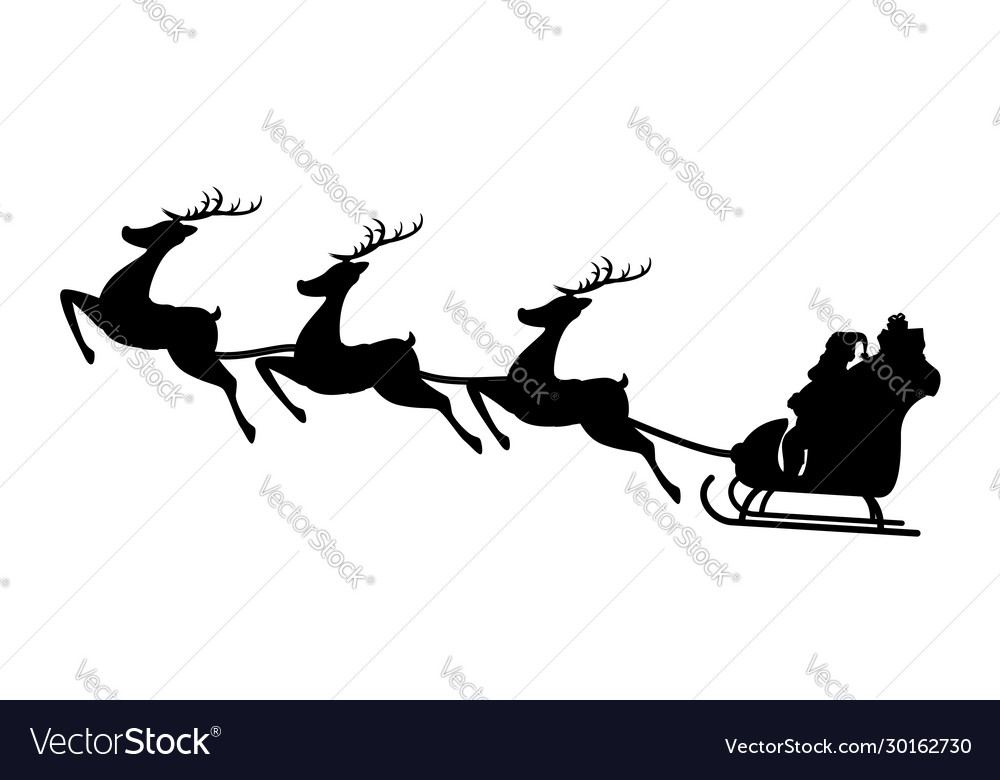 Santa sled silhouette Royalty Free Vector Image