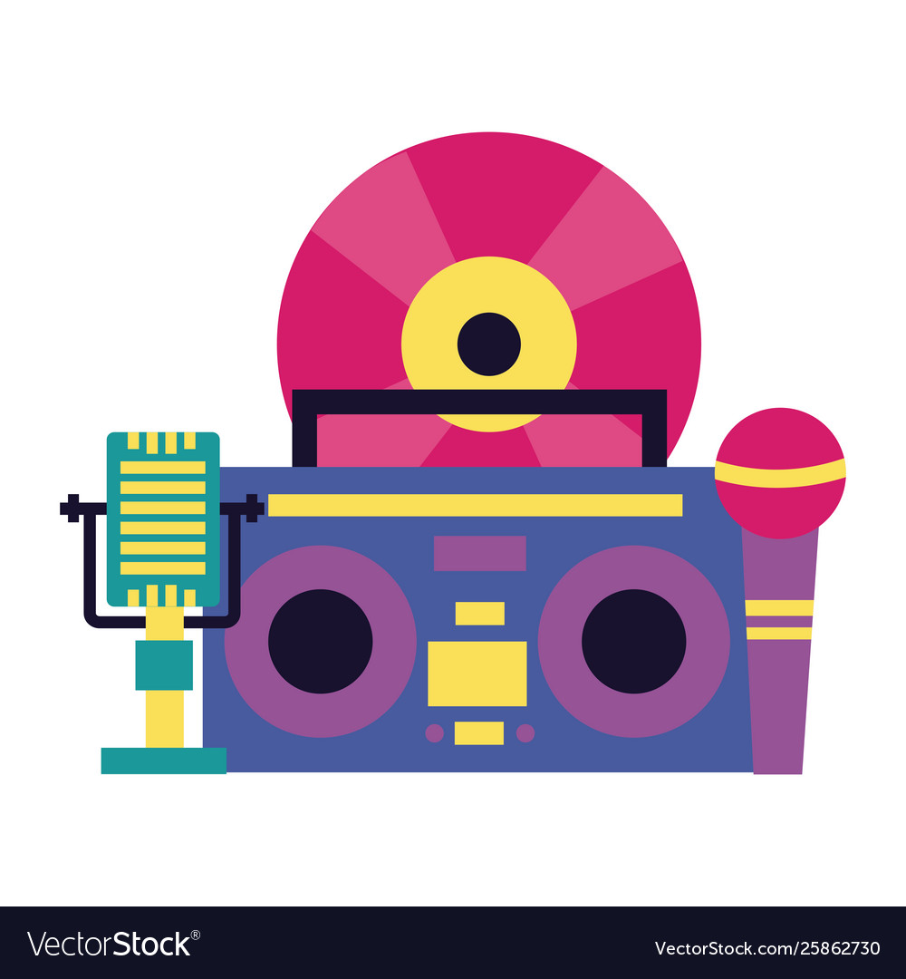 Vinyl boombox stereo microphone music festival Vector Image