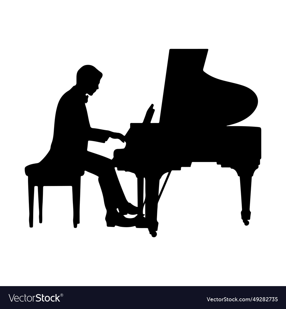 Black silhouette of a pianist playing grand