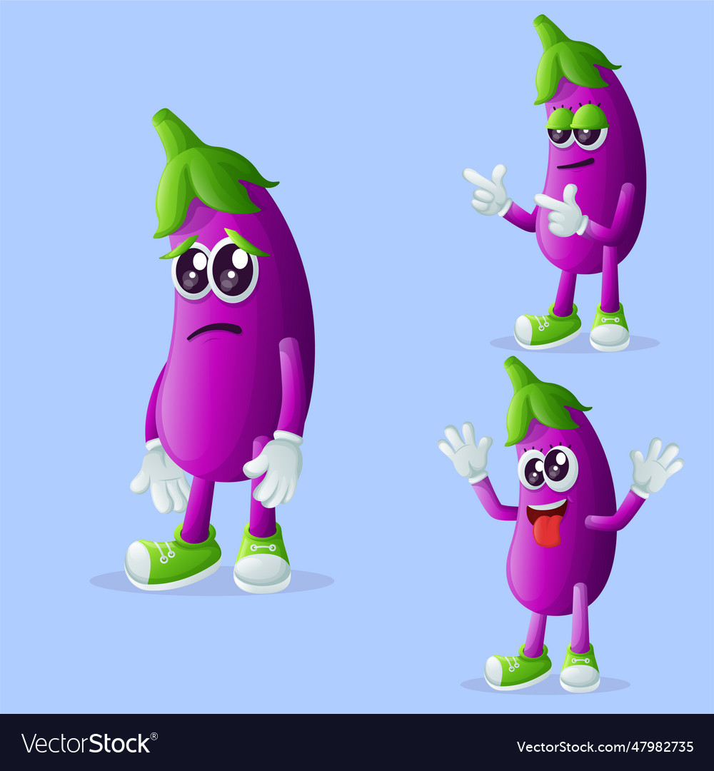 Cute eggplant characters with different facial Vector Image