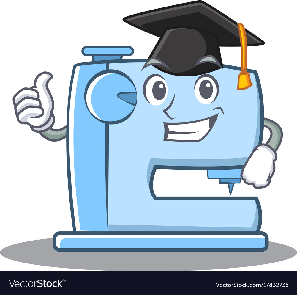 Graduation sewing machine emoticon character Vector Image