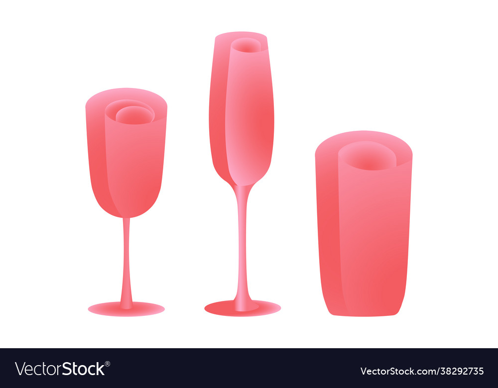 Set flower shaped wine glasses isolated