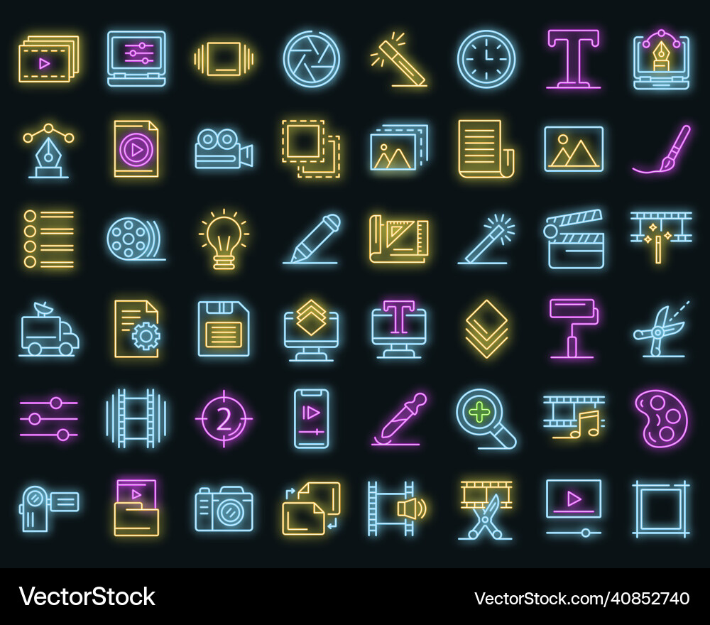 Editor icons set neon Royalty Free Vector Image