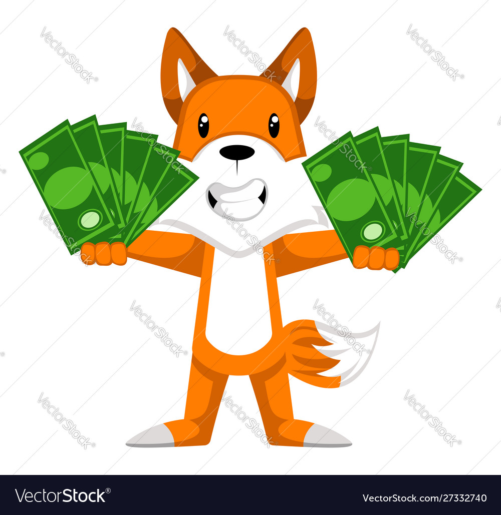 Fox with money on white background