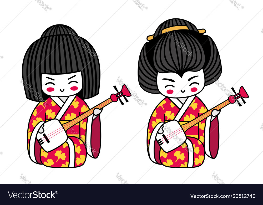 Geisha with shamisen kawaii japanese cartoon Vector Image