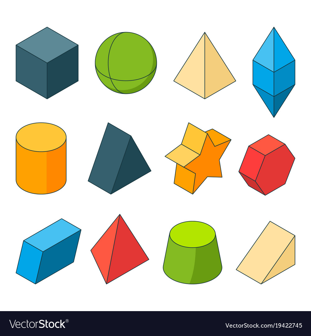 3d-model-geometry-shapes-colored-pictures-sets-vector-image