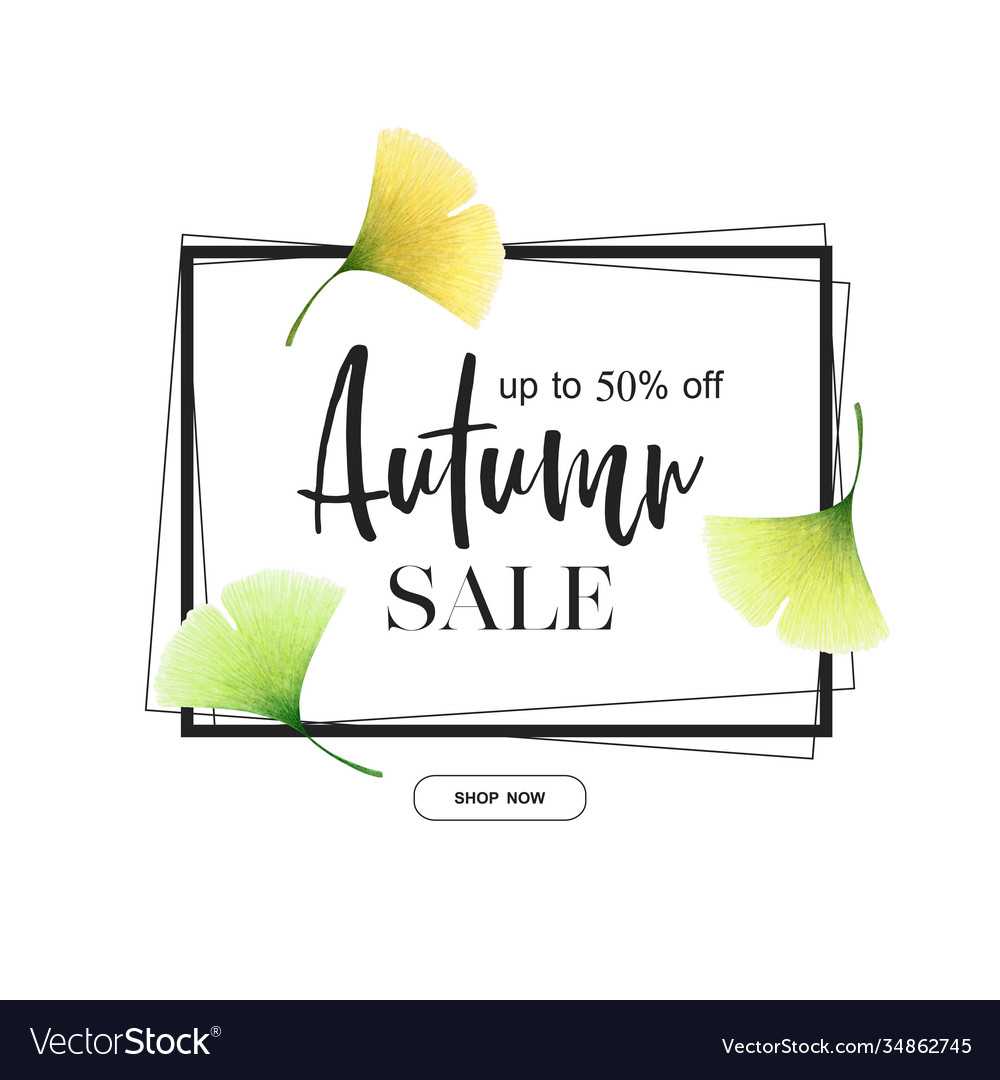 Autumn sale banner with watercolor ginkgo leaves