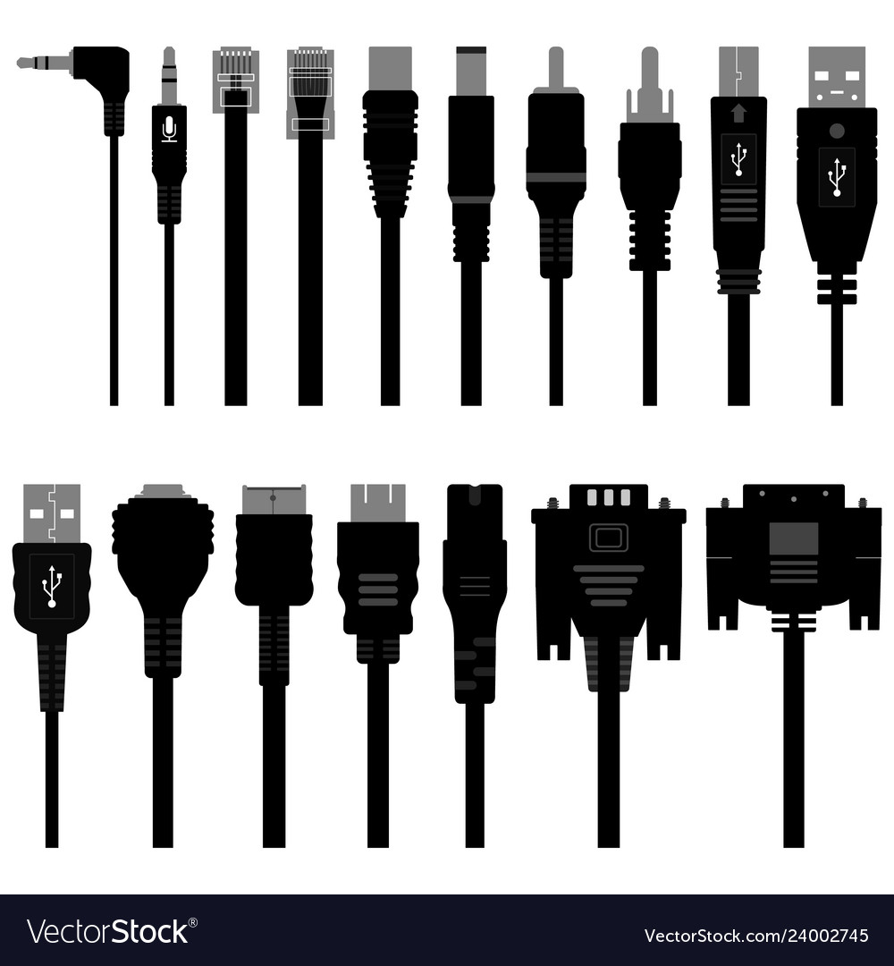 Cable wire computer a set computer cable and Vector Image