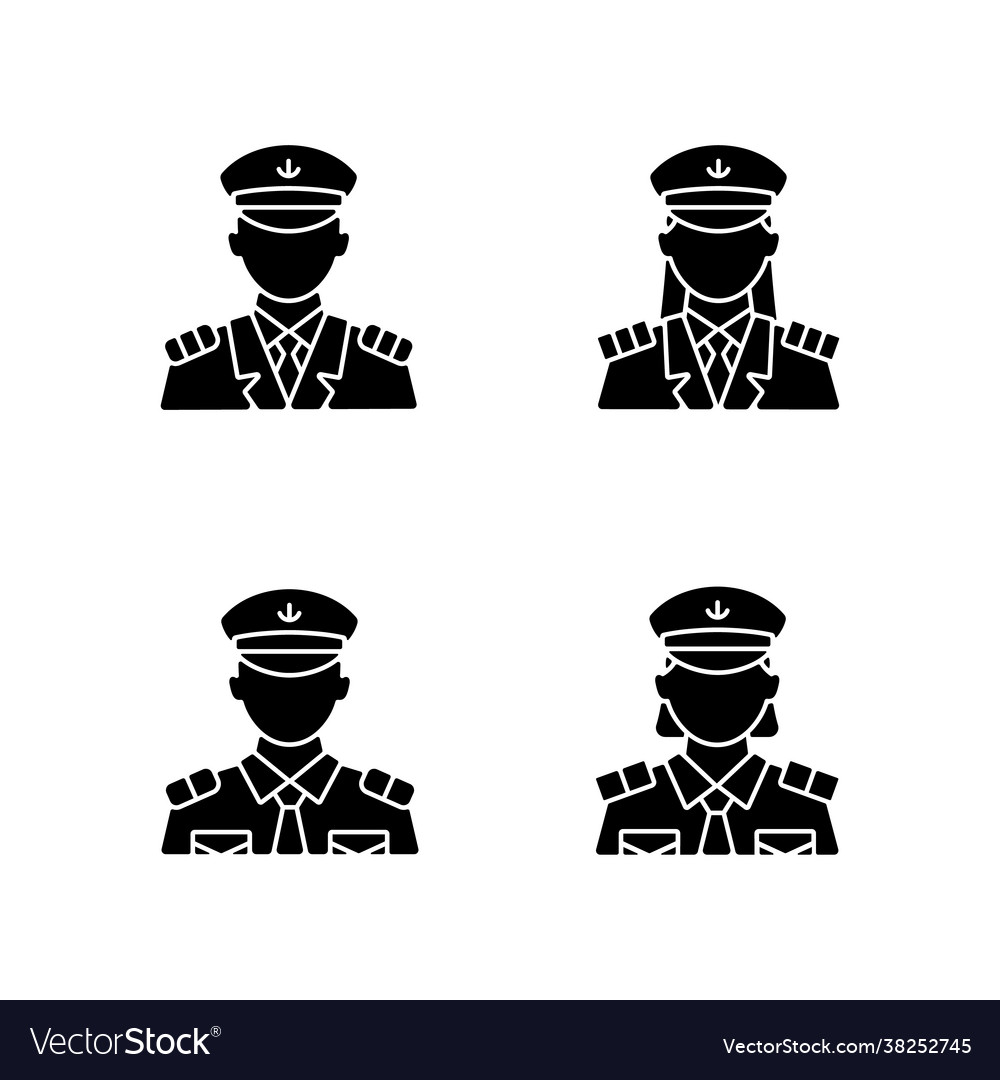 Cruise crew black glyph icons set on white space Vector Image