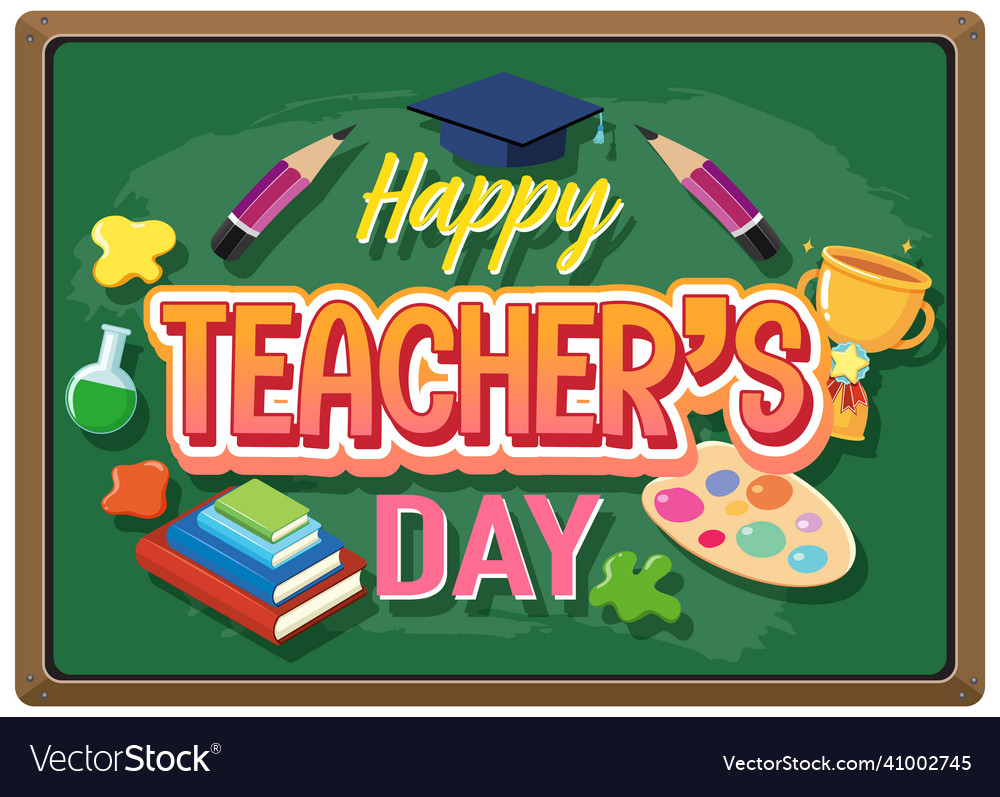 Happy teachers day with a female teacher pointing Vector Image