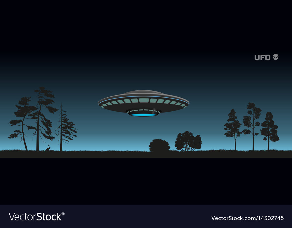 Silhouette ufo over a night forest Royalty Free Vector Image