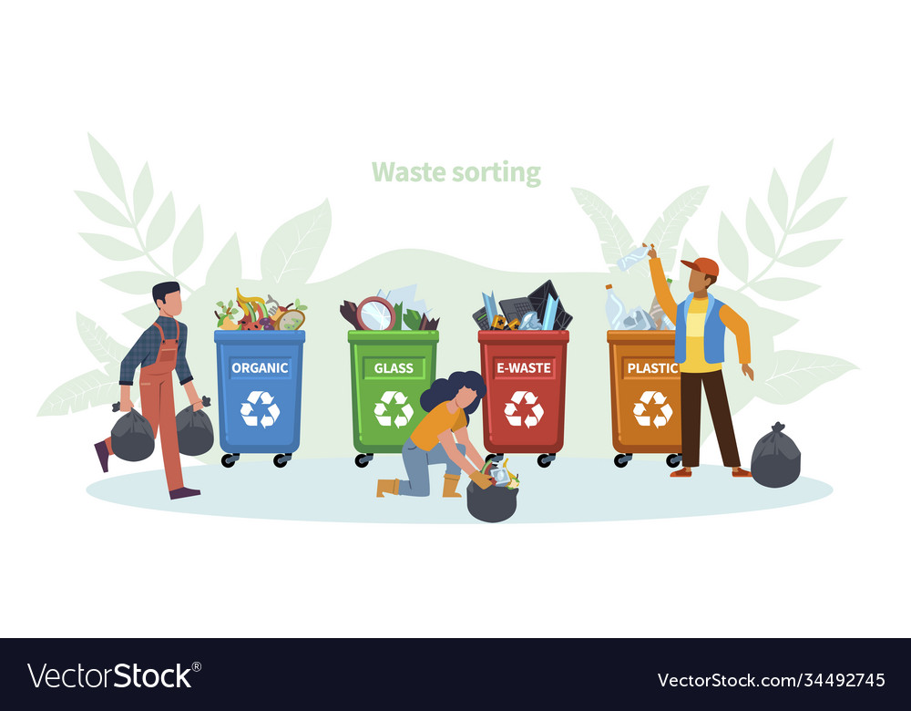 waste-management-concept-people-throw-garbage-in-vector-image