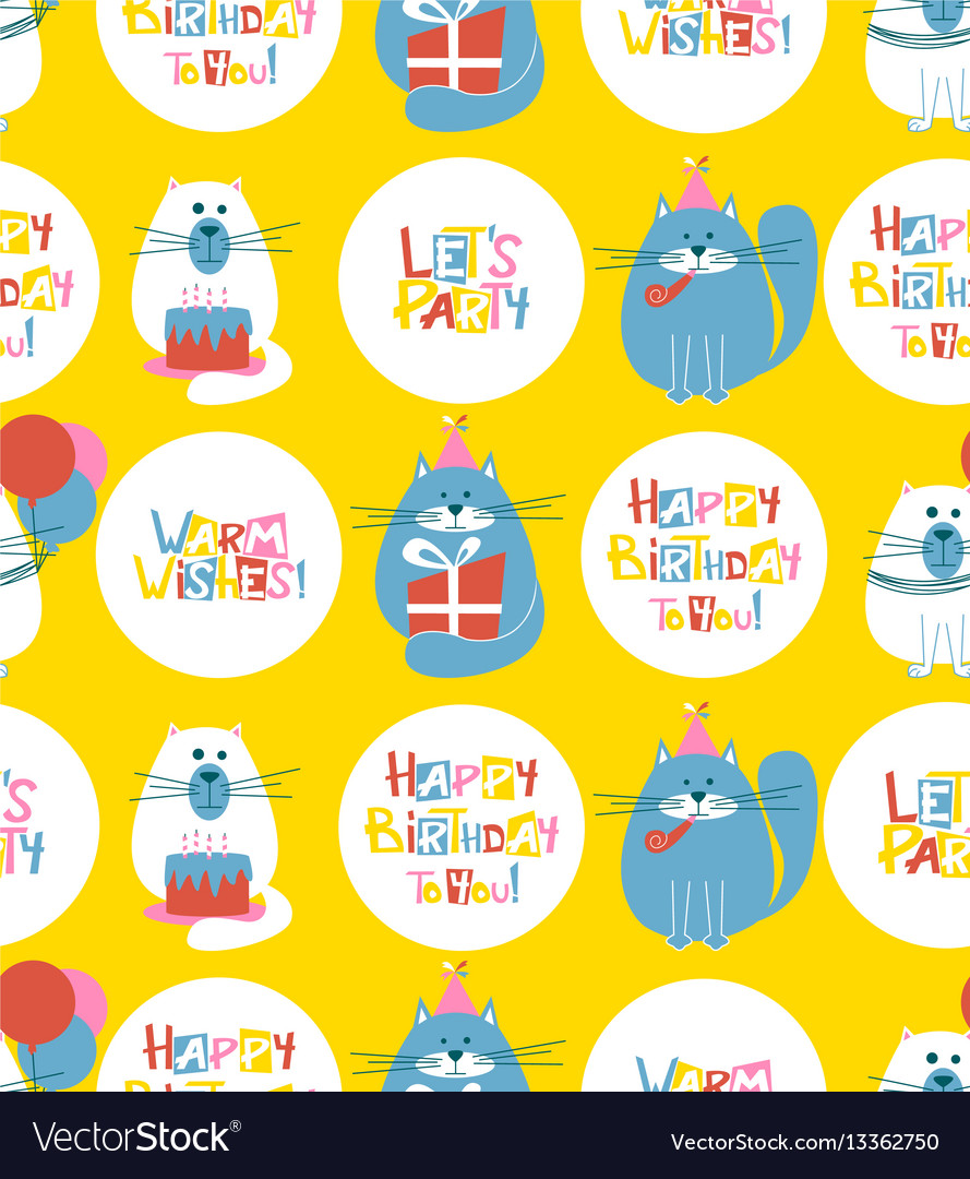 Birthday cats seamless pattern Royalty Free Vector Image