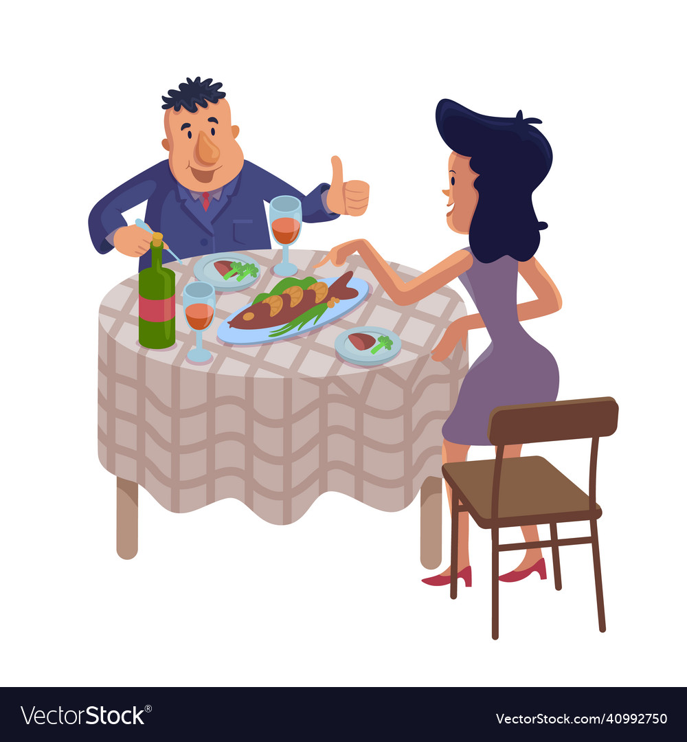 Couple eating homemade food flat cartoon husband Vector Image