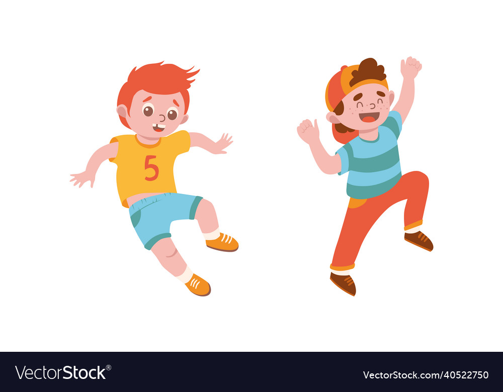 Happy little boys jumping together smiling kids Vector Image