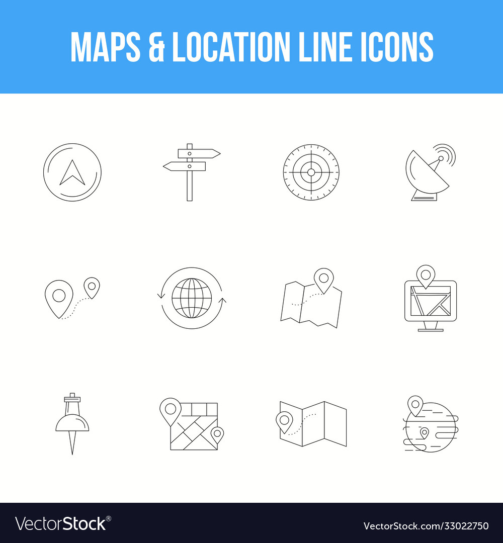Unique maps location line icon set Royalty Free Vector Image