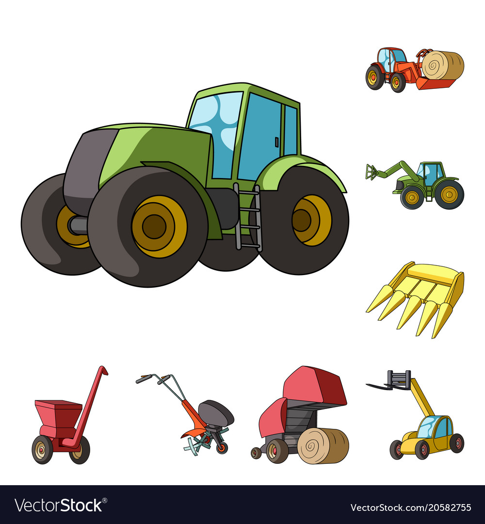 Agricultural Machinery Cartoon Icons In Set Vector Image