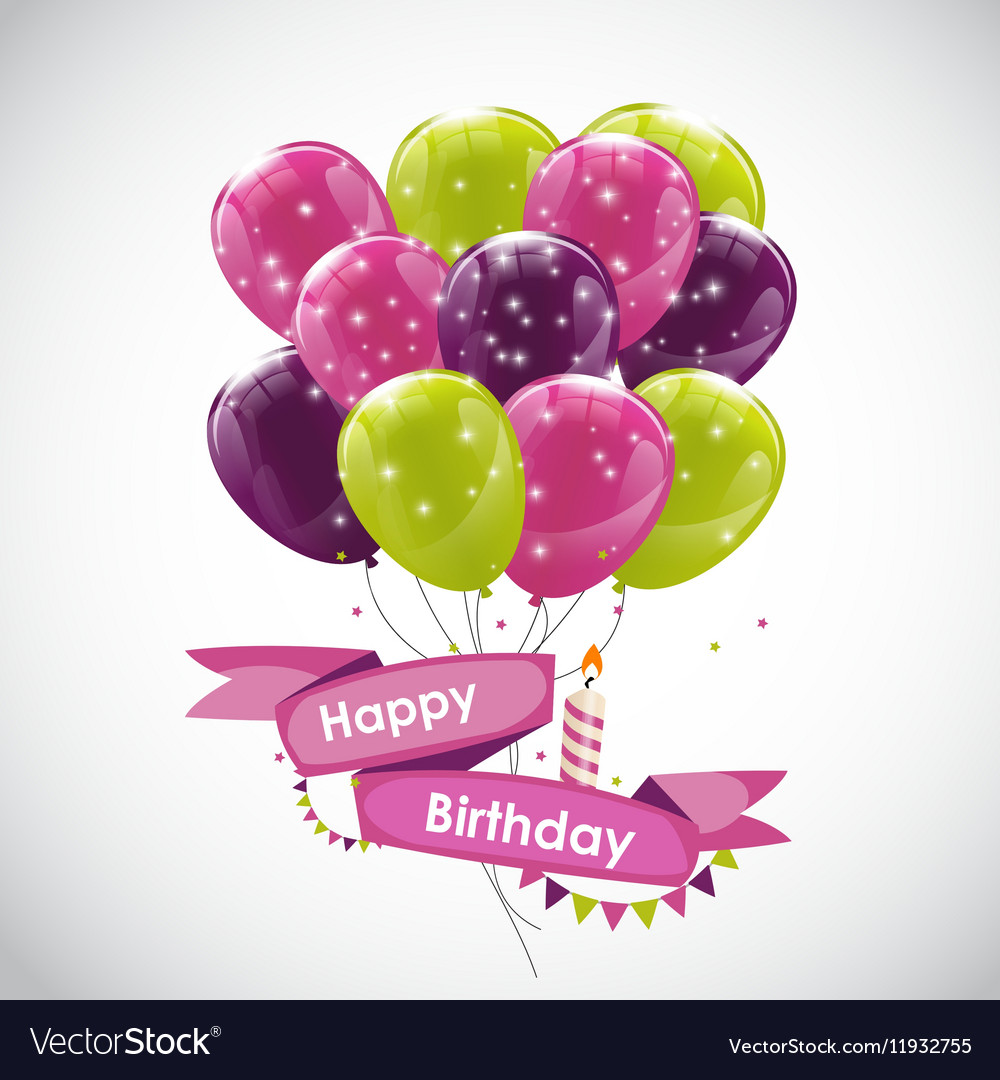 Color glossy happy birthday balloons banner Vector Image