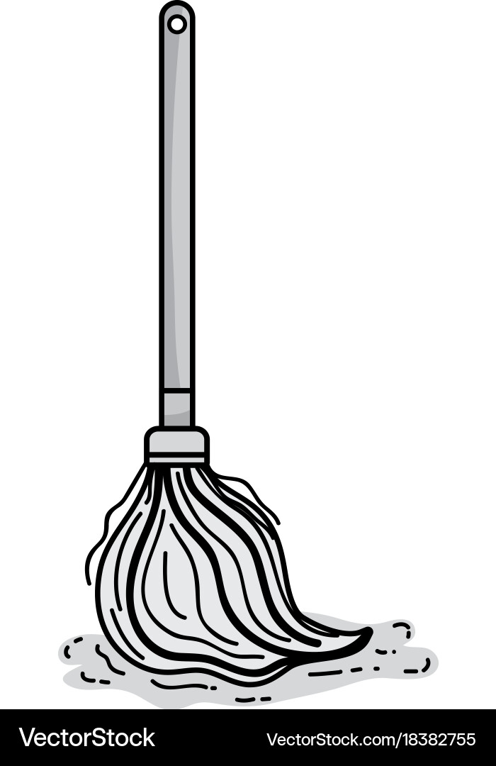 Grayscale mop sweep object to clean the house Vector Image