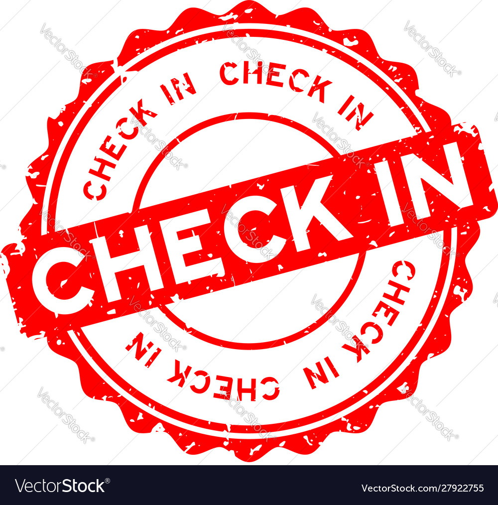 Grunge red check in word round rubber seal stamp Vector Image