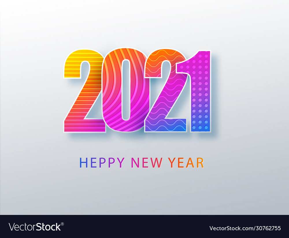 Happy 2021 new year colour banner in paper style Vector Image