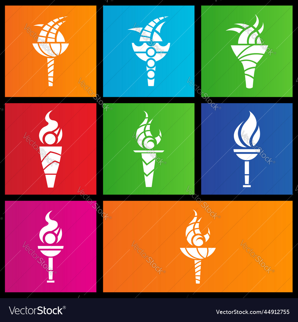 Icons Of Ancient Torches On Colorful Square Shapes