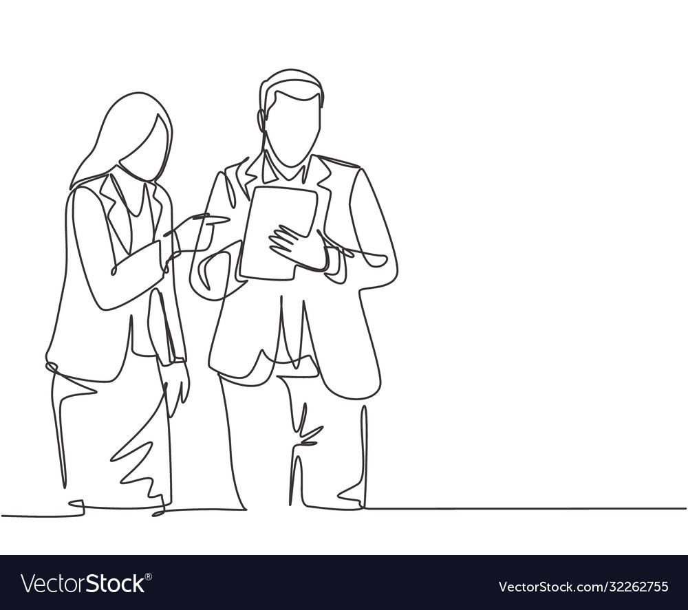 Job Discussion Concept One Single Line Drawing Vector Image