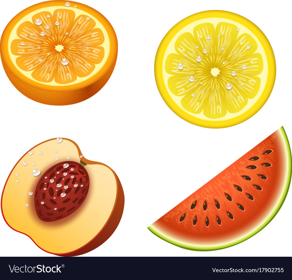 Ripe orange peach watermelon fruits 3d citrus