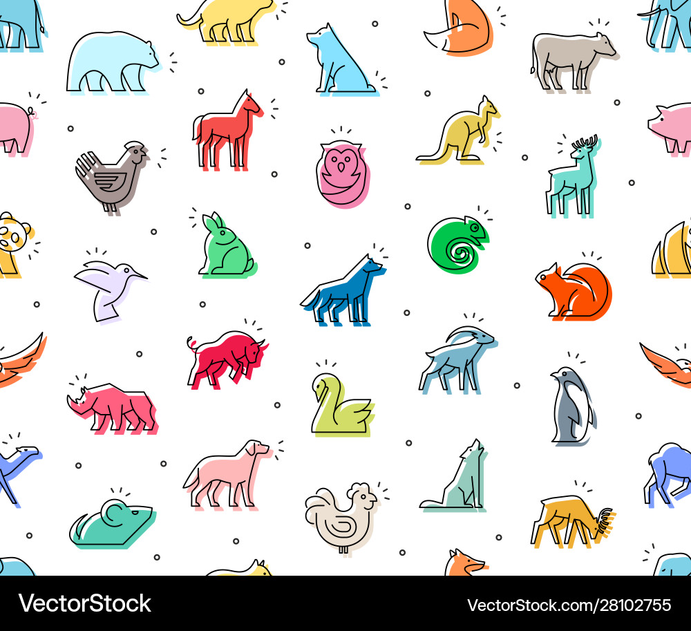 Seamless pattern colored animals icons Royalty Free Vector