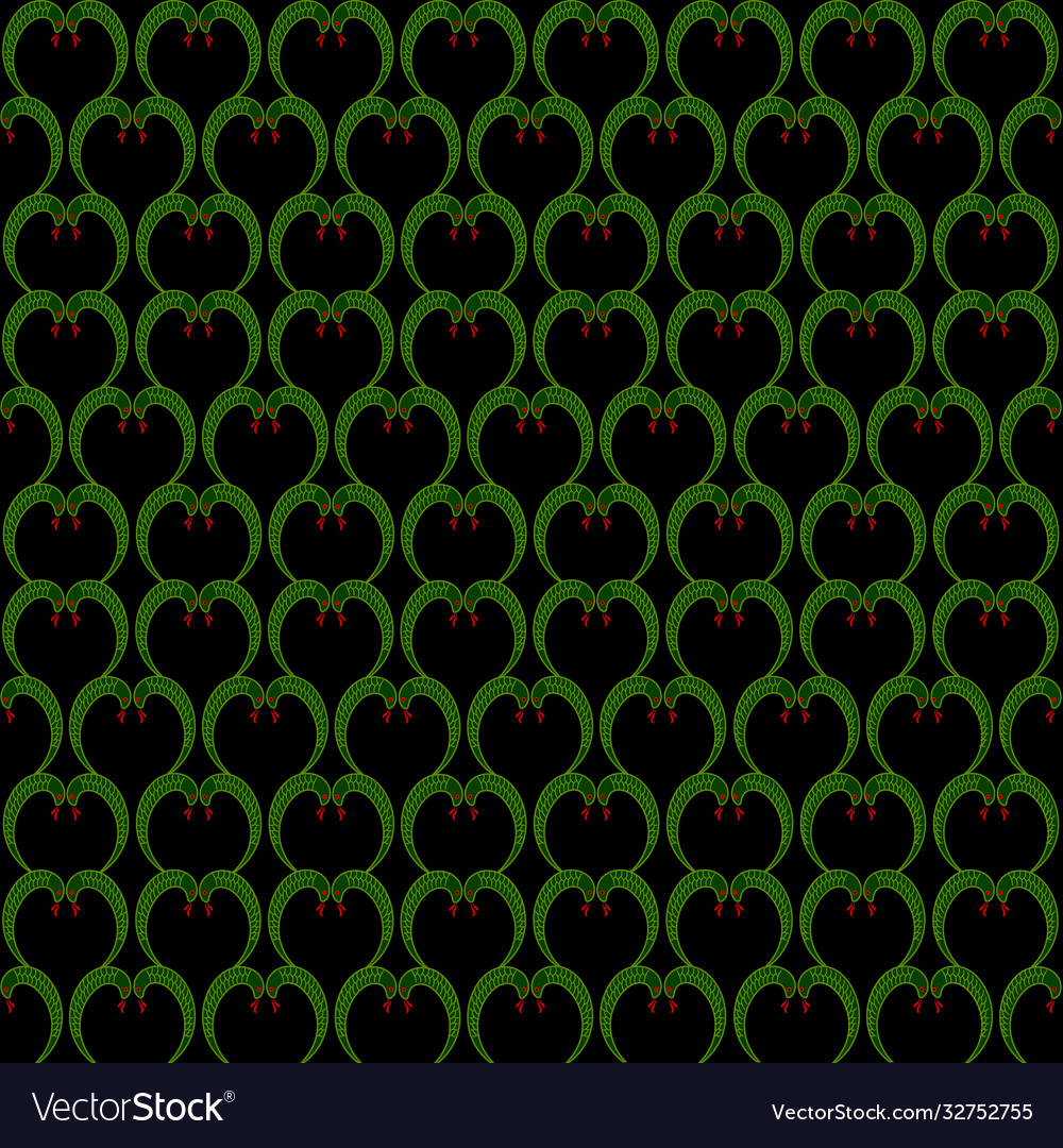 Seamless pattern snakes on black background Vector Image