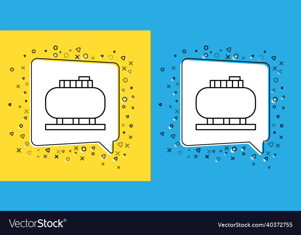 Set line oil tank storage icon isolated on yellow