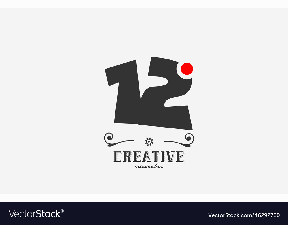 Grey 12 number logo icon design with red dot