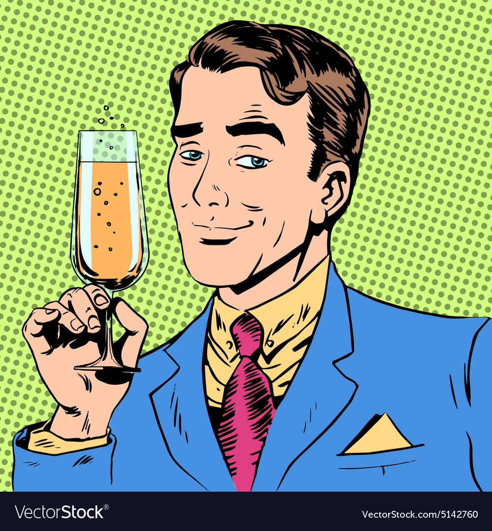 Man with a glass champagne date holiday toast Vector Image