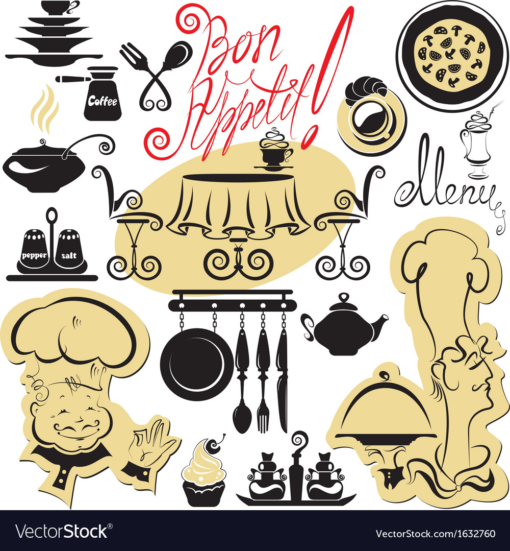 Set cooking symbols hand drawn pictures food Vector Image
