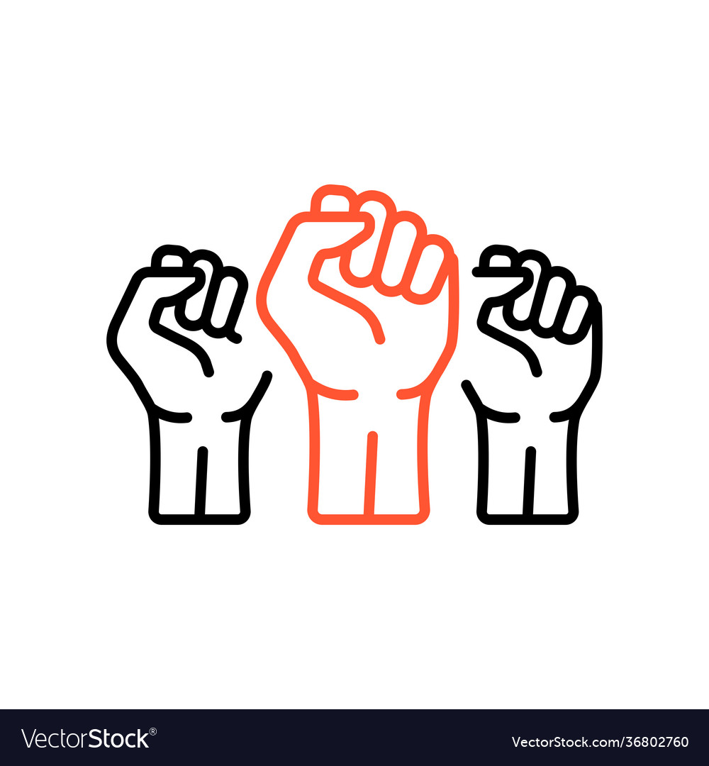 Three clenched fists raised in protest icon Vector Image