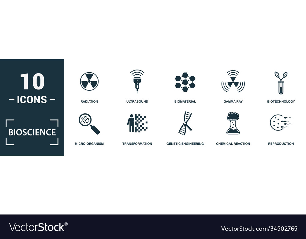 Bioscience icon set monochrome sign collection Vector Image