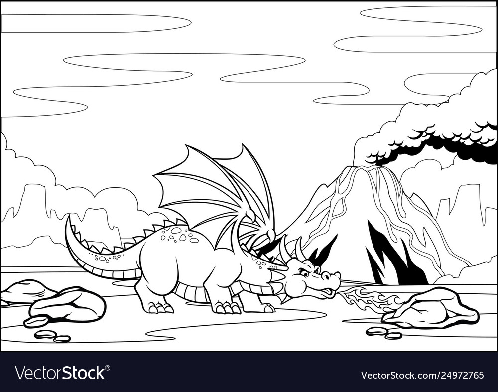 Black and white coloring page dragon Royalty Free Vector