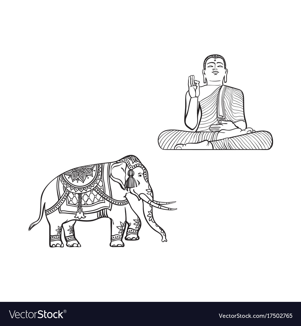 Sketch buddha statue decorated elephant Royalty Free Vector