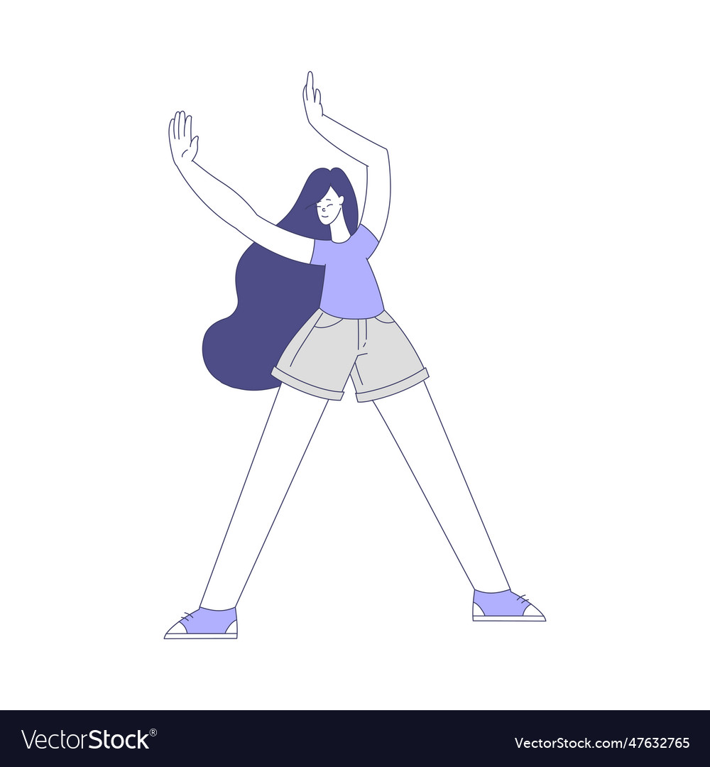 Young woman character dancing moving body to music