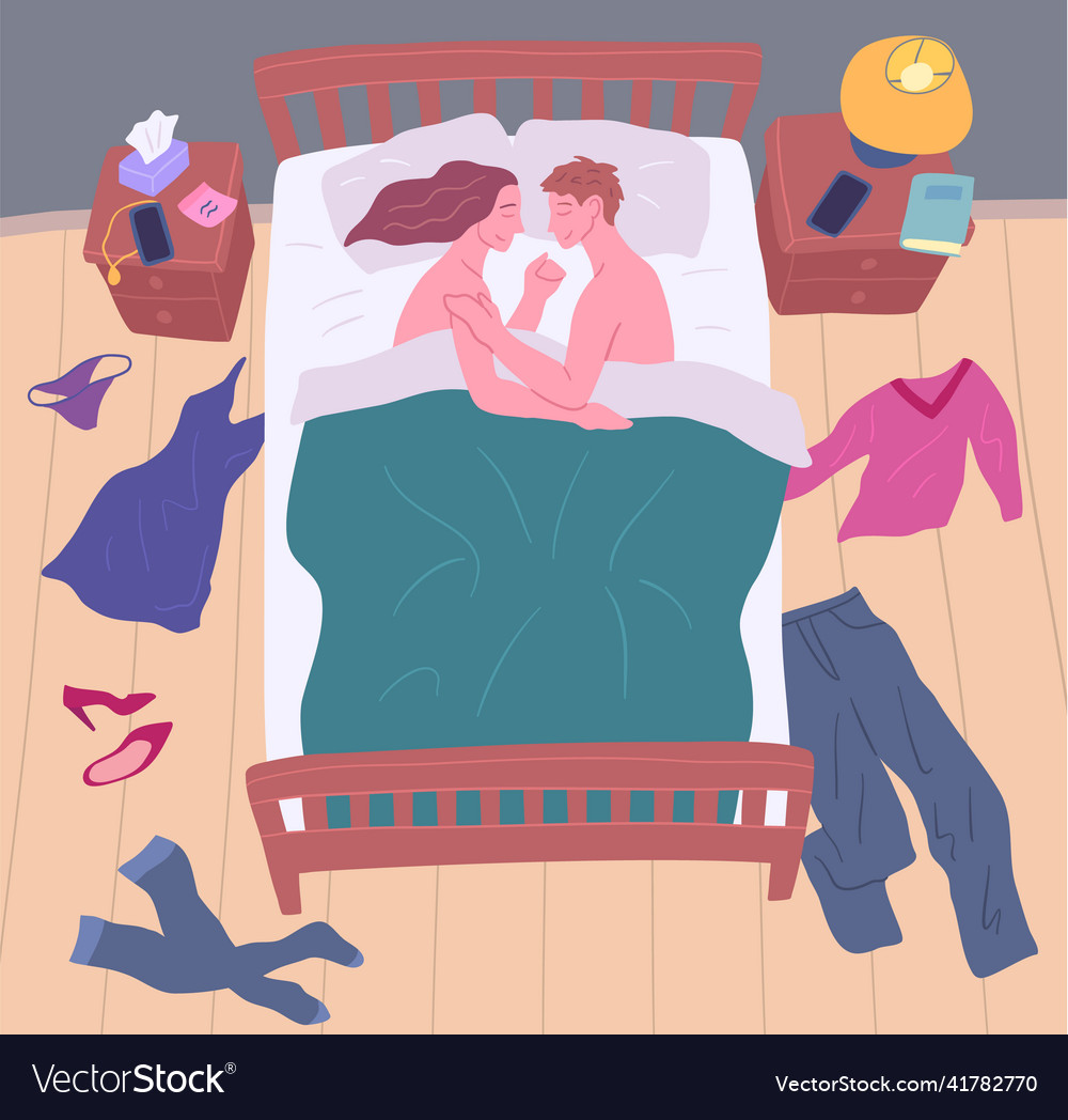 Cartoon color characters romantic couple in bed Vector Image