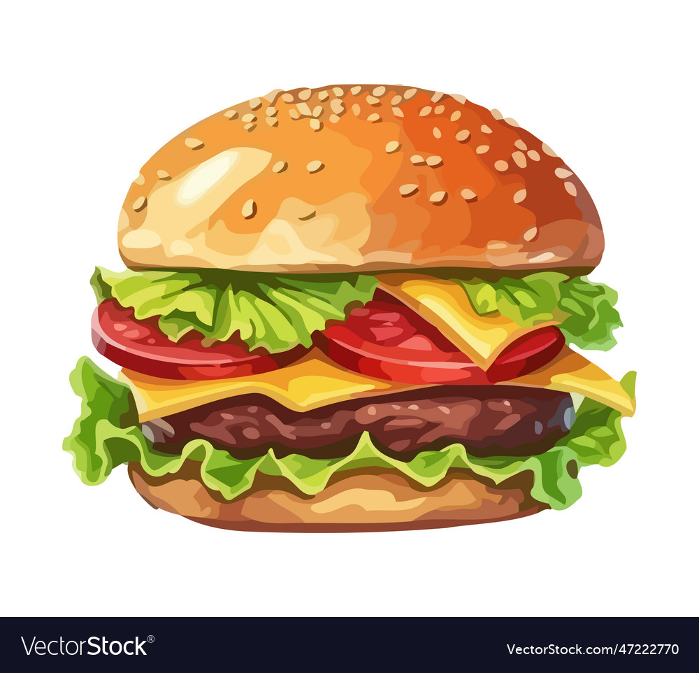 Grilled beef burger with cheddar and tomato Vector Image