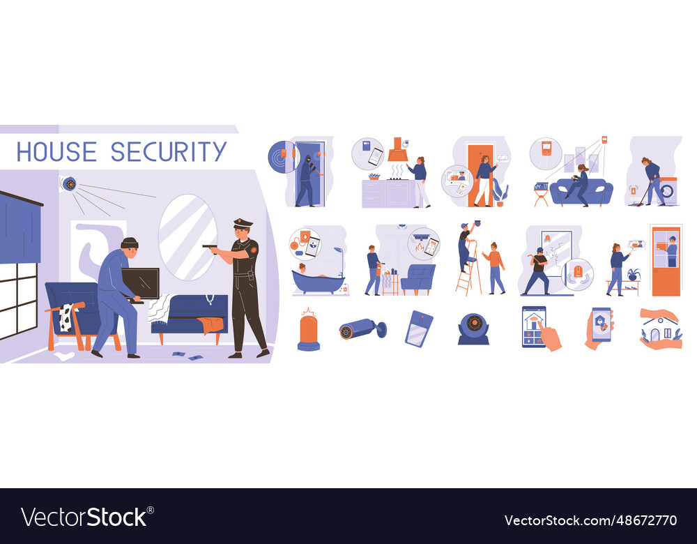 Home security composition set Royalty Free Vector Image